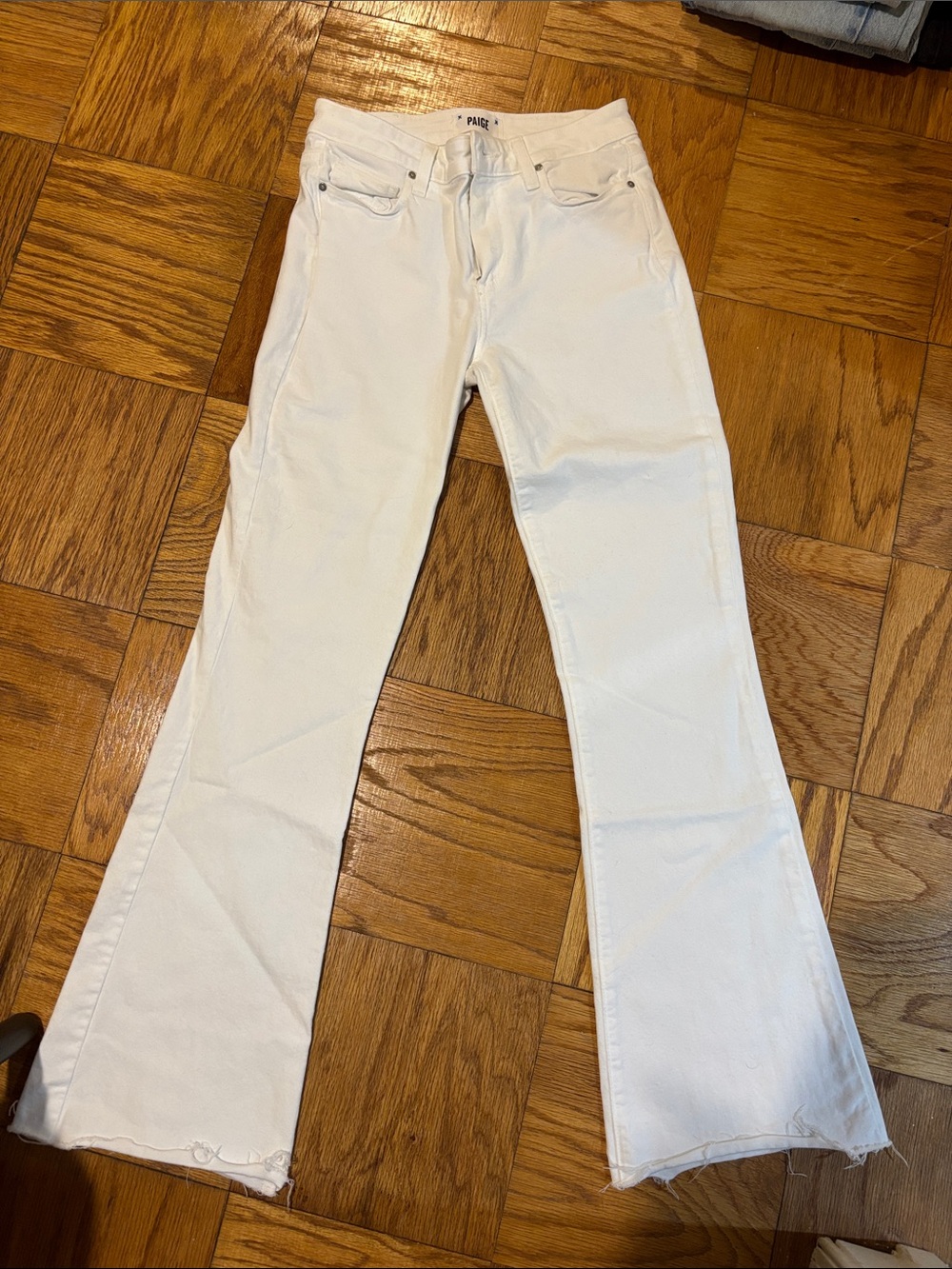 PAIGE White Flare Jeans with Raw Hem